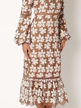 Just Me Brown Maxi Dress with White Floral Lace Overlay